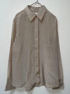 Notewo Beige Polka Dot Long Sleeve Casual Simple Shirt M